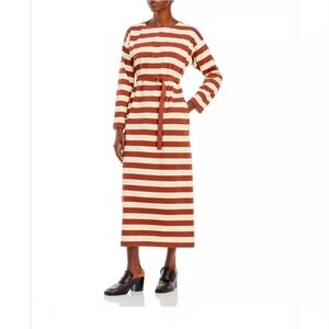 Tory Burch Brown and Cream Striped Long Sleeve Dress
